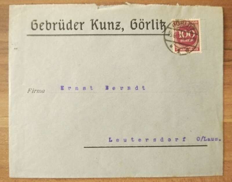 Firmenbrief Gebrüder Kunz Görlitz DR 1923 Brief Deutsches Reich Sachsen Wäschefabrik