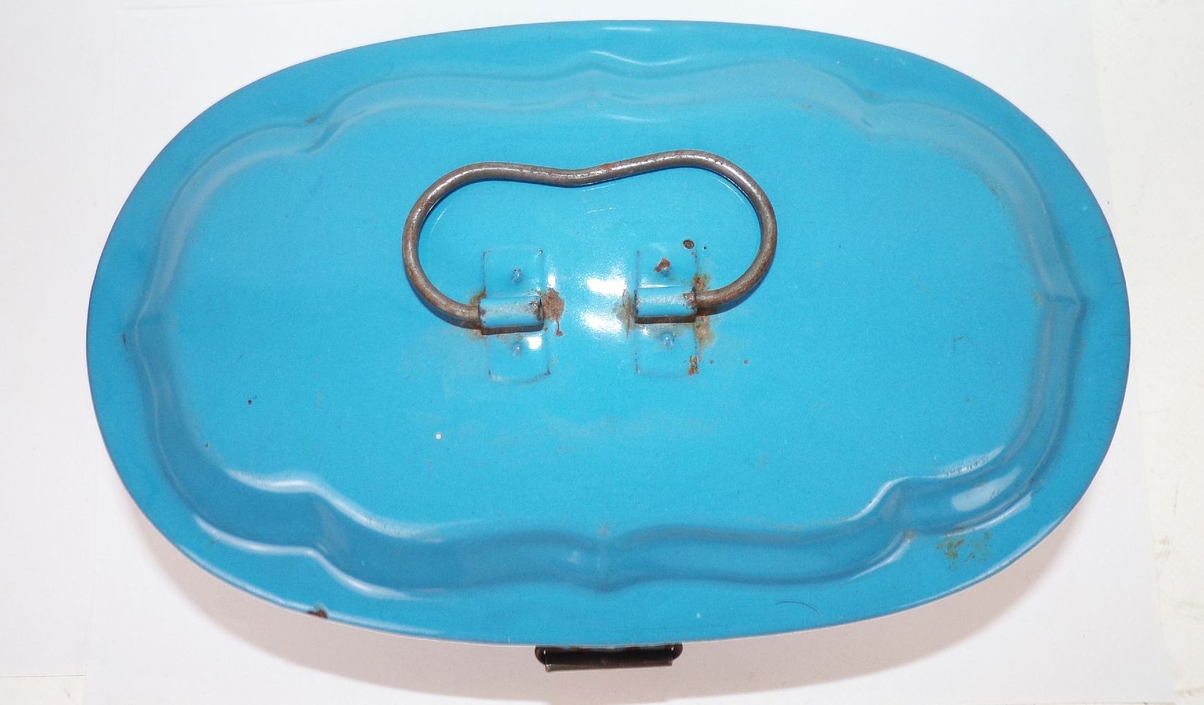 Alter Emaille Brotkasten Blau Single Brot Behälter seltene Größe Vintage