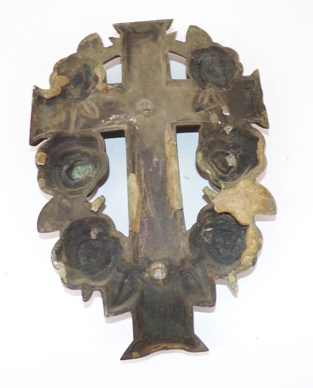 Altes Bronze Kreuz Friedhof Ornament Rosen Grabschmuck 