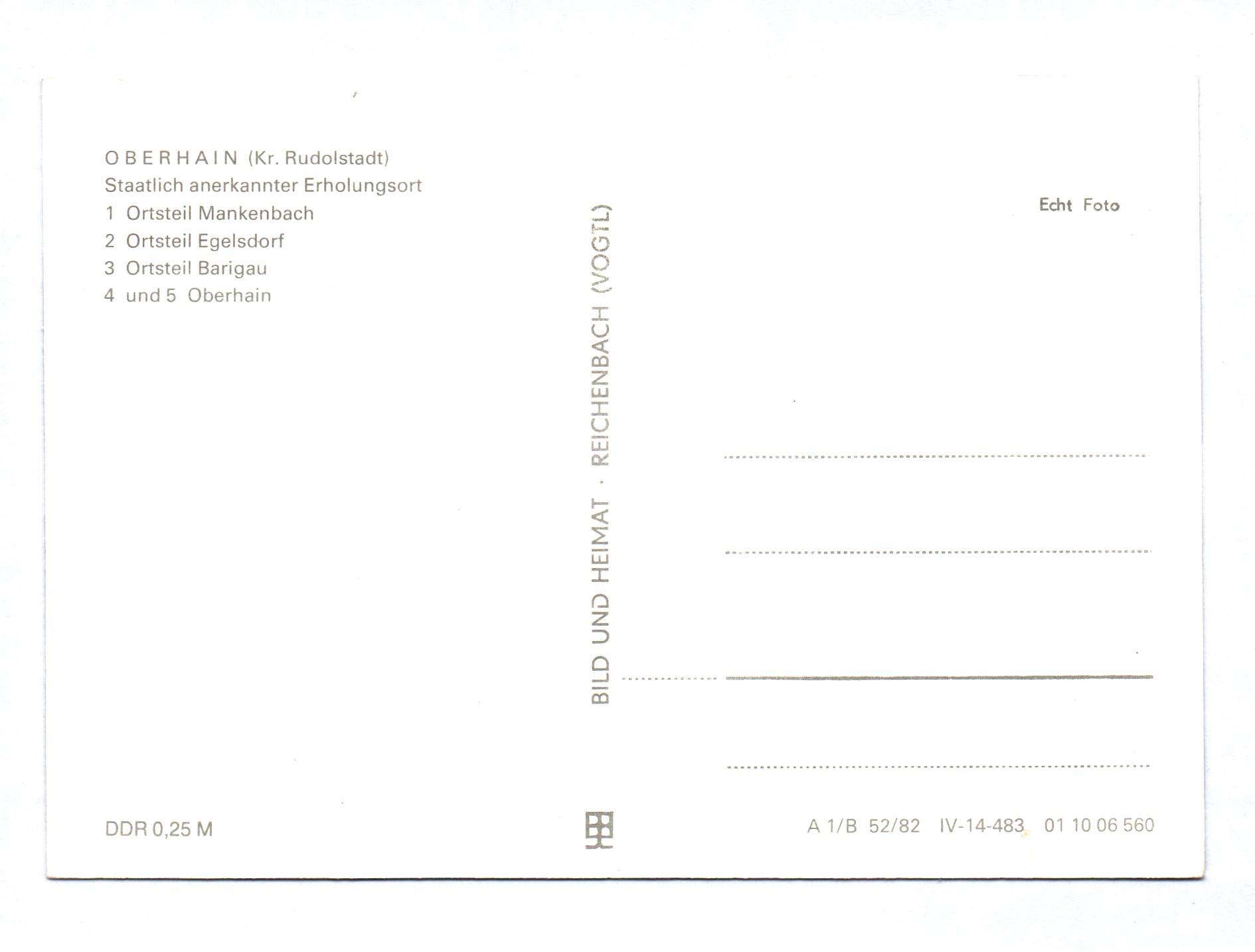 Ak Oberhain Kreis Rudolstadt Staatlich anerkannter Erholungsort DDR Ak Oberhain Kreis Rudolstadt Staatlich anerkannter Erholungsort DDR