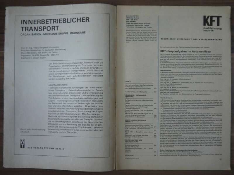KFT jahreskonferenz Hauptaufgaben im Automobilbau KFT Dezember 1978 Zeitschrift DDR