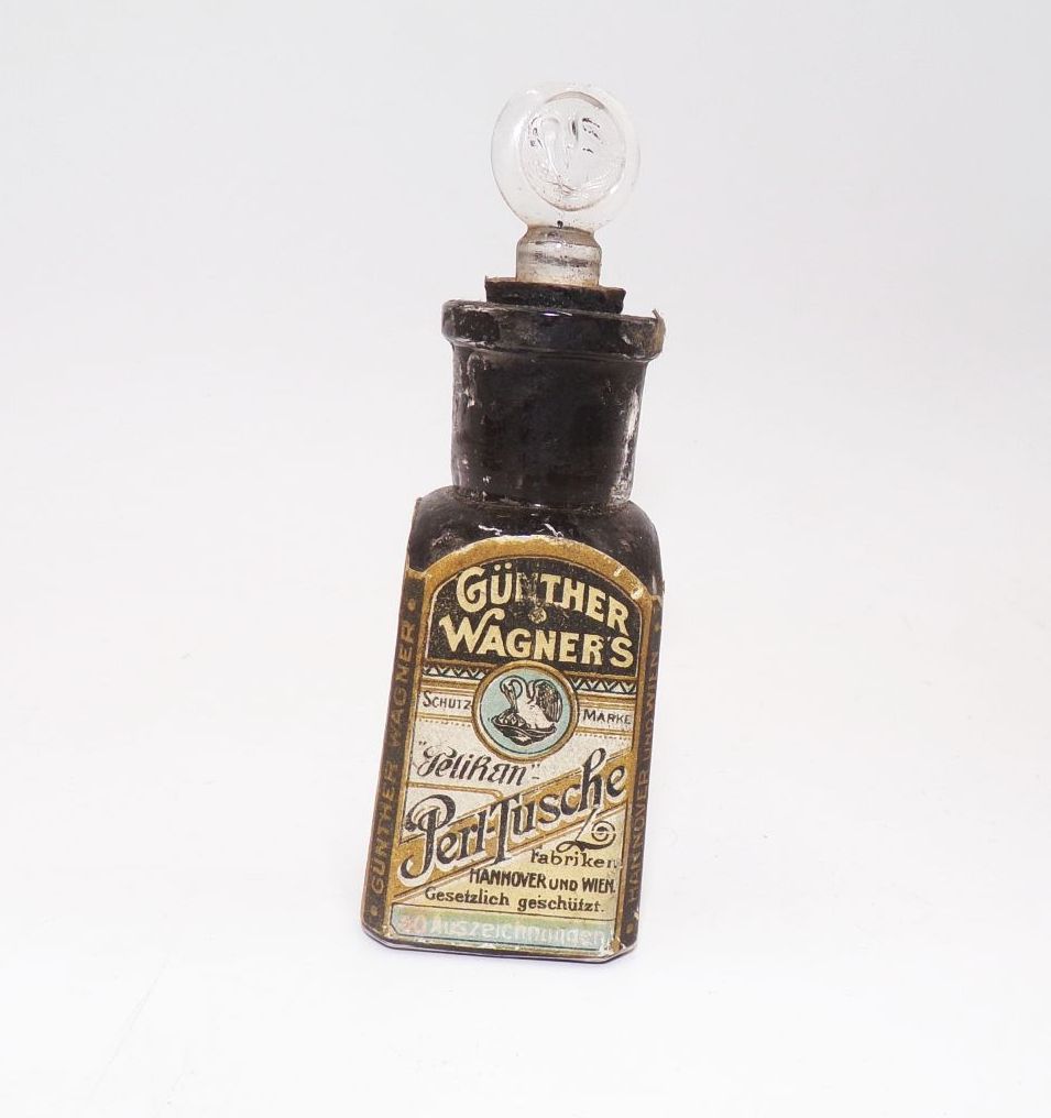 Altes Tintenfass Tintenflasche Günther Wagner Perl Tusche Antik