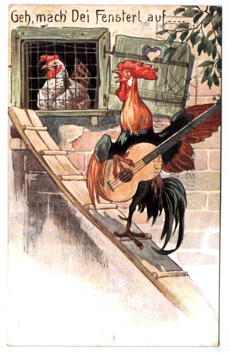 Künstler Ak singender Hahn Stolz sign 1908 Ausstellung München Stempel
