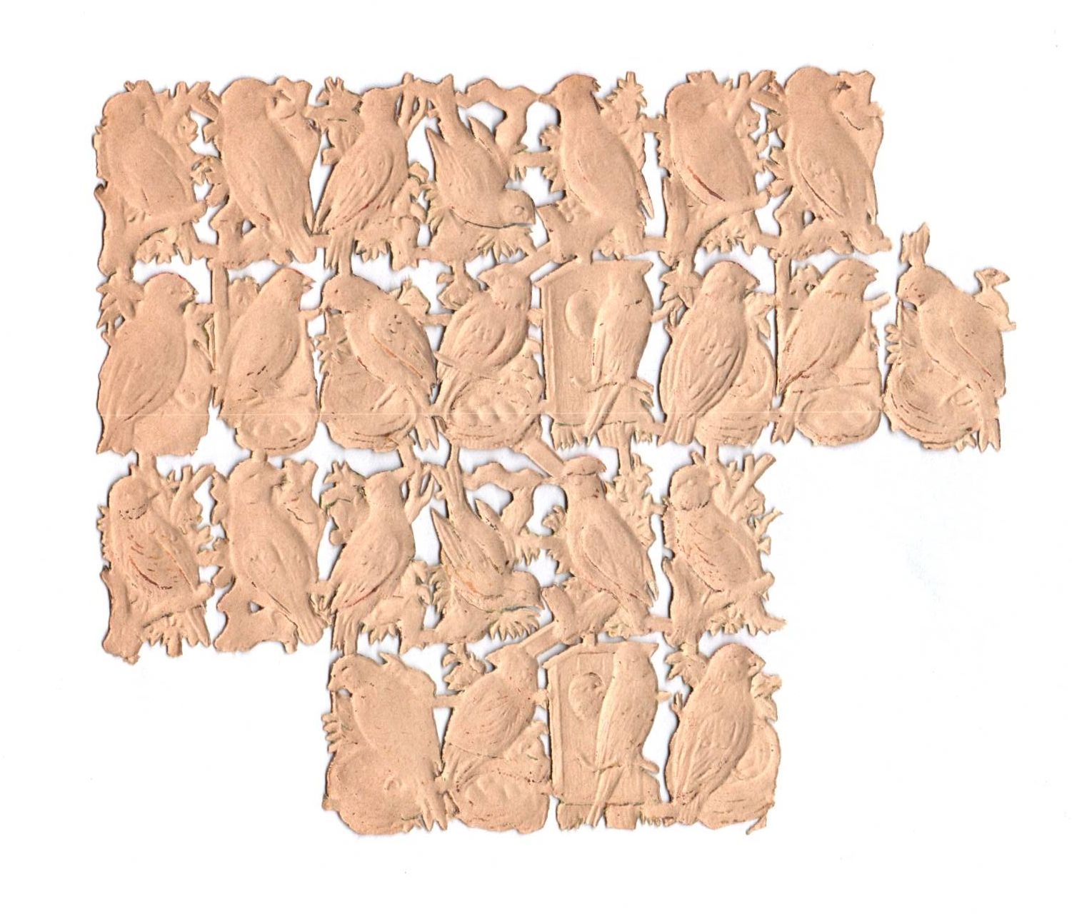 Alte Oblaten Bogenteile Vögel stark geprägt No 720 