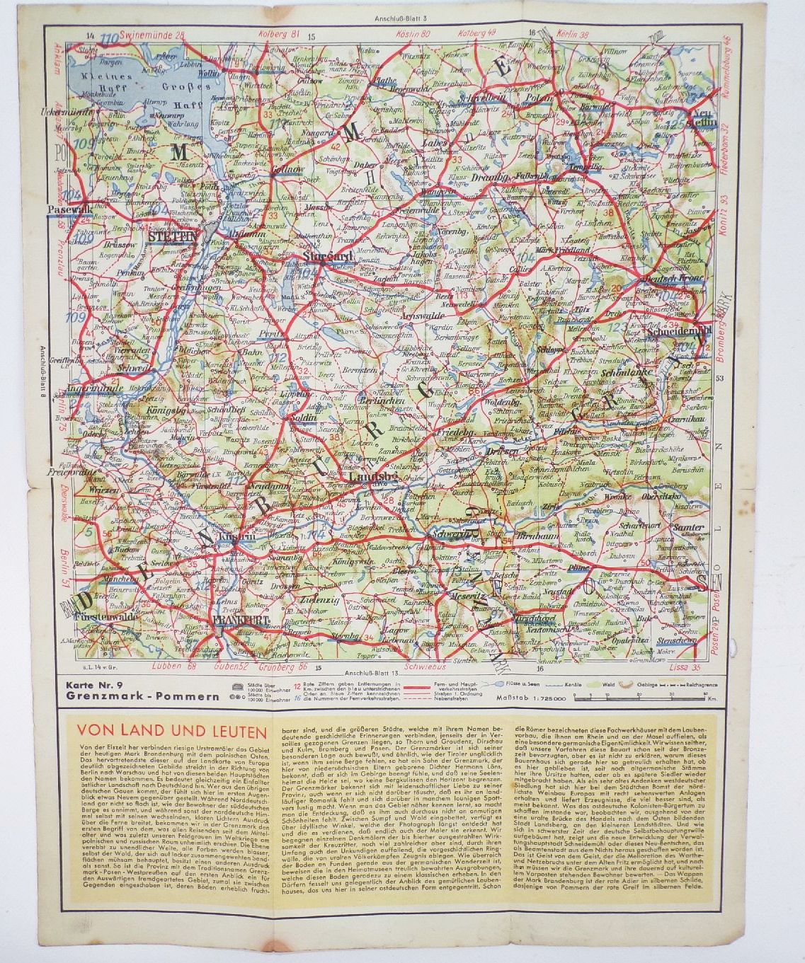Shell Straßenkarte 9 Grenzmarl Pommern um 1930 Landkarte map Shell Straßenkarte 9 Grenzmarl Pommern um 1930 Landkarte map