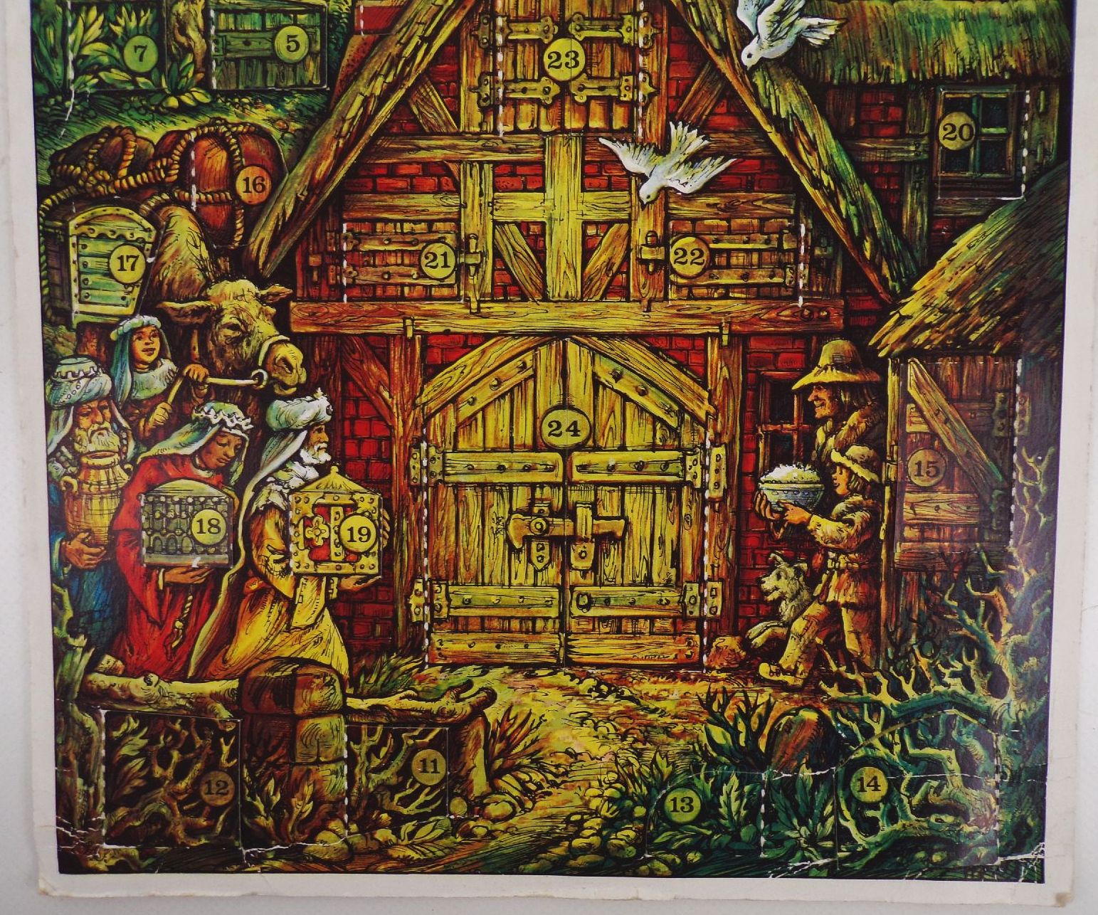 Alter Adventskalender Heilige drei Könige vor Stall Krippe Horst Räcke Leipzig 1980