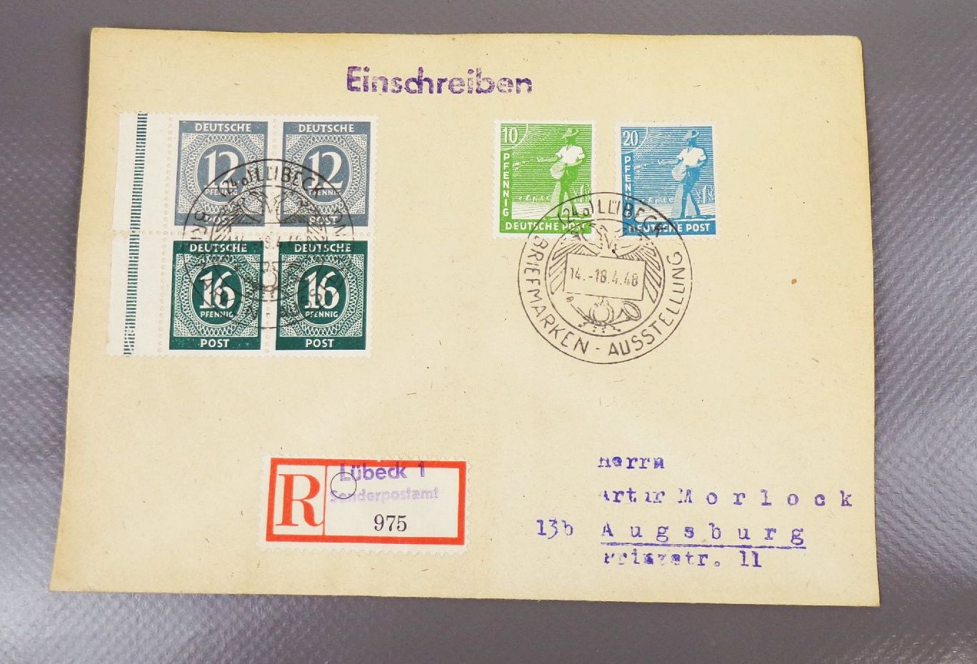 R Briefe Alliierte Besatzung halbes H Blatt 1948 Hockenheim Wiesbaden Lübeck München