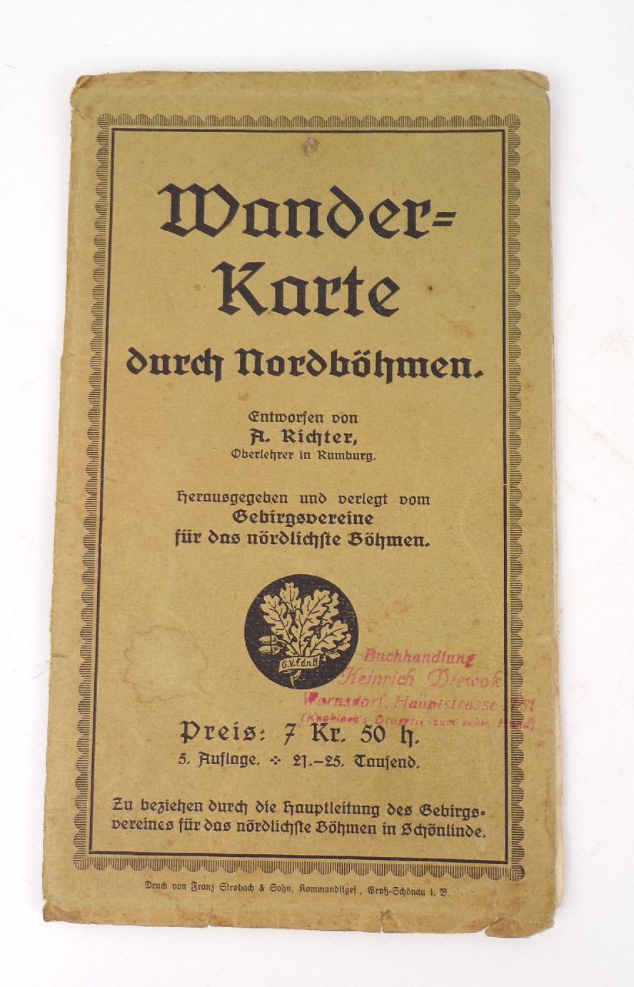 Wanderkarte durch Nordböhmen Richter Gebirgsverein nördliches Böhmen 