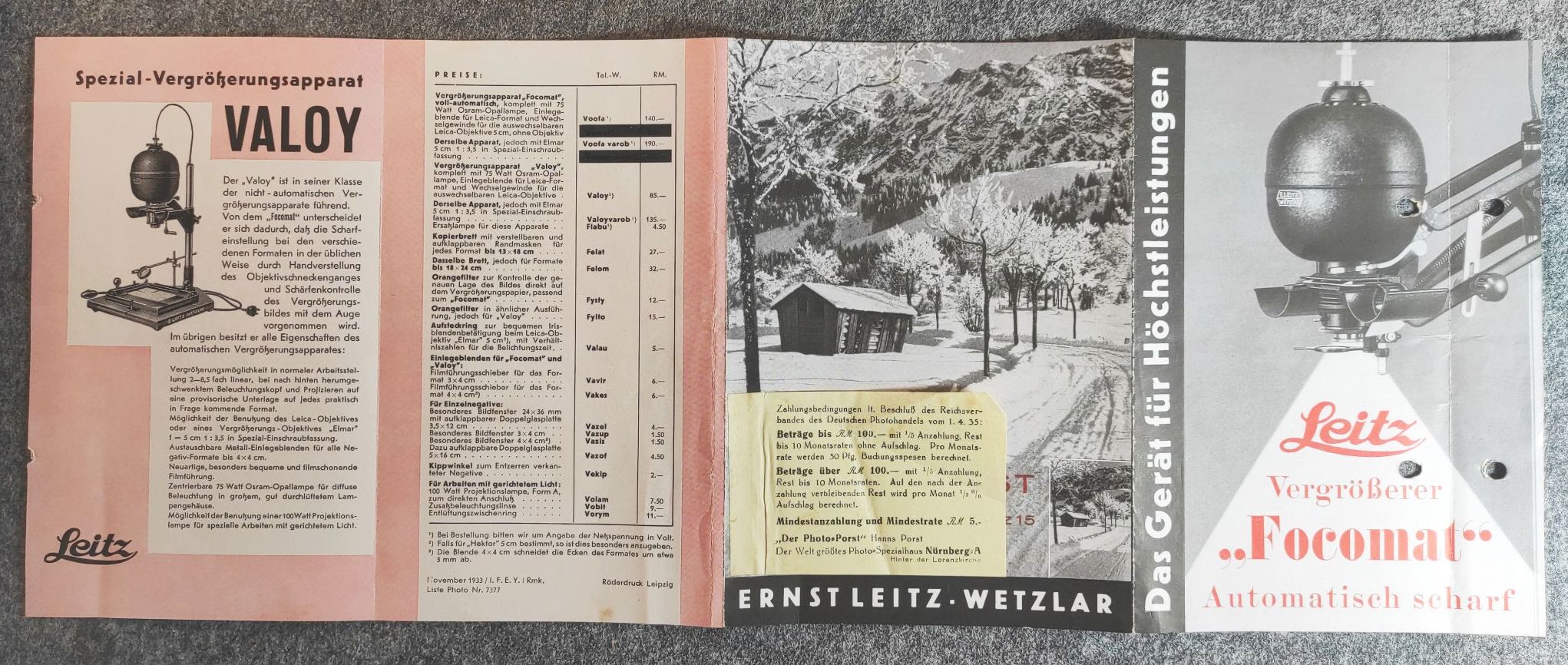 Leitz Focomat Prospekt Spezial Vergrößerungsapparat Valoy Leitz Focomat Prospekt Spezial Vergrößerungsapparat Valoy