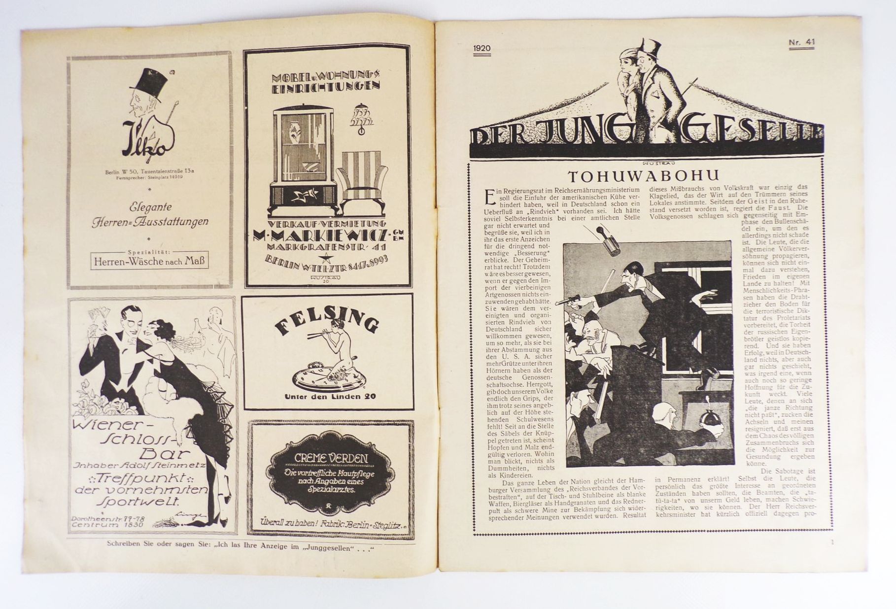 Der Junggeselle 1920 Nr 41 Lingen Zeitungen