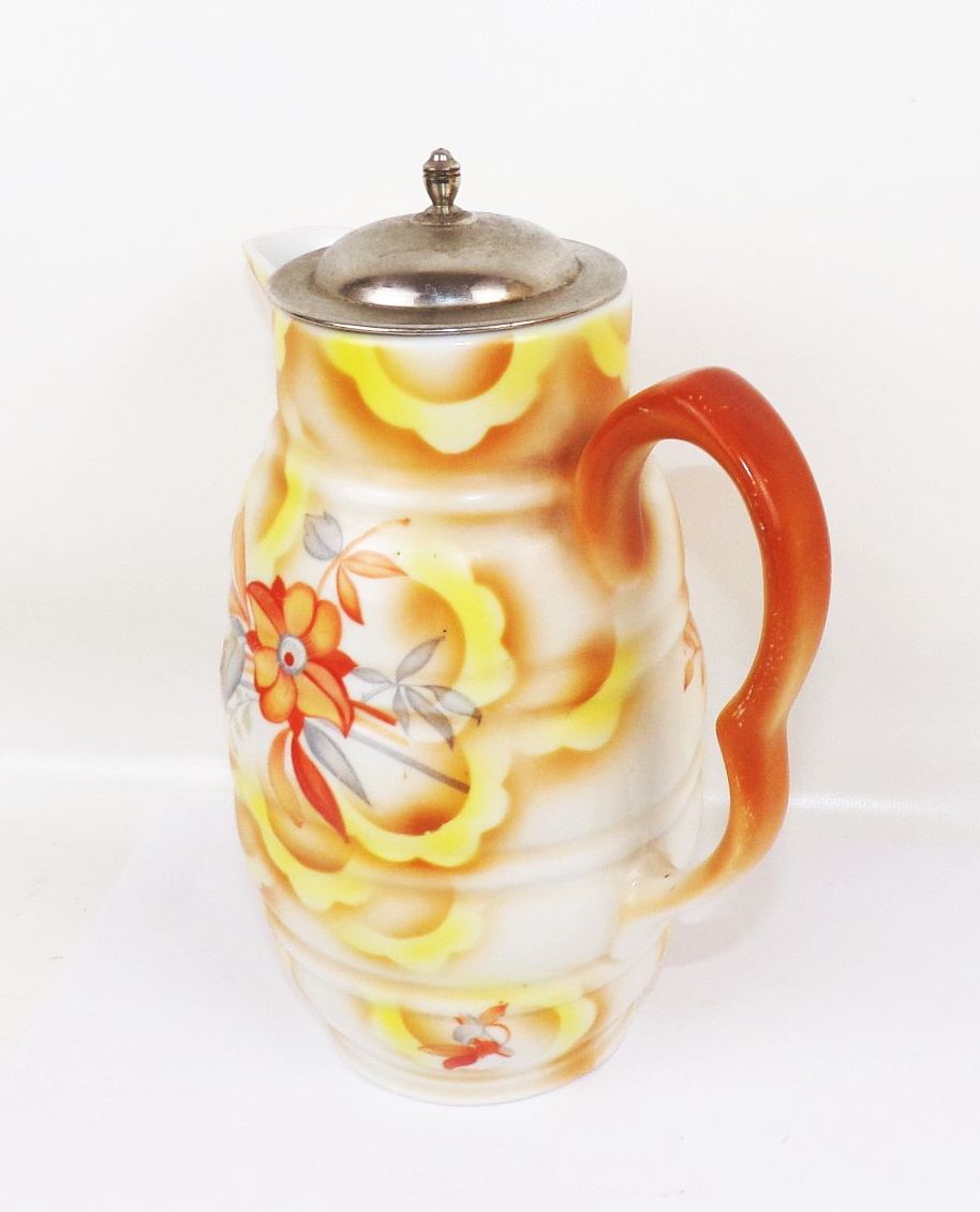 Alte Spritzdekor Kakaokanne Blumen 