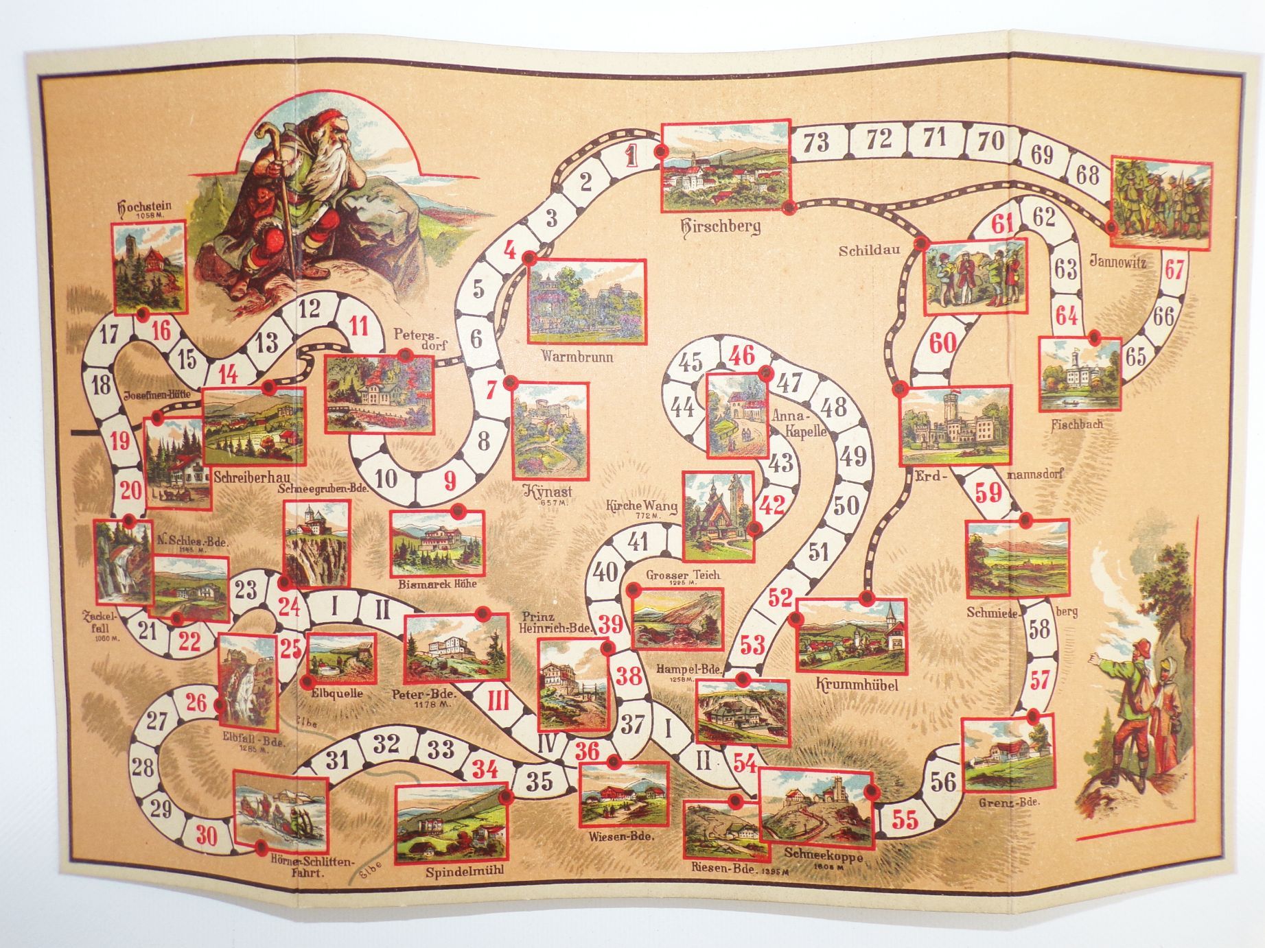 Altes Brettspiel Durchs Riesengebirge Rübezahl Schlesien um 1900