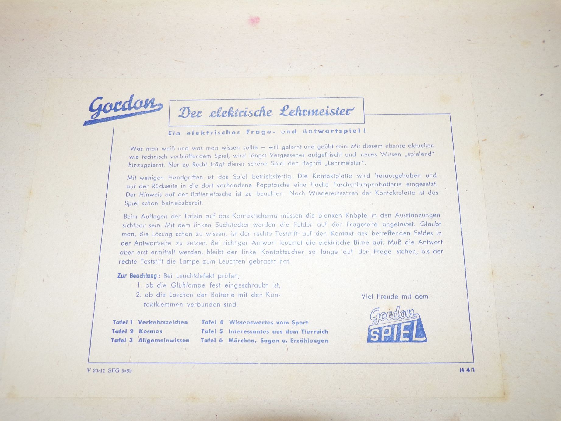 Gordon Spiel Der elektrische Lehrmeister 1969 Spielzeug Gordon Spiel Der elektrische Lehrmeister 1969 Spielzeug