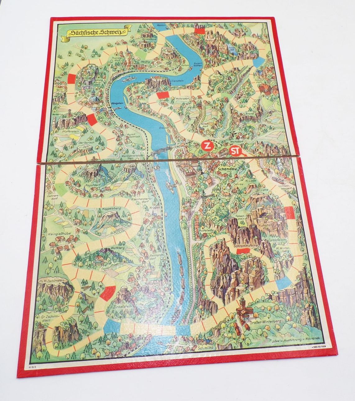 Altes Brettspiel Wanderung durch die Sächsische Schweiz 1955 DDR Altes Brettspiel Wanderung durch die Sächsische Schweiz 1955 DDR