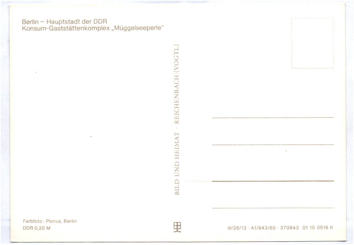 DDR Ak Berlin Konsum Gaststätten Komplex Mügelseeperle DDR Ak Berlin Konsum Gaststätten Komplex Mügelseeperle
