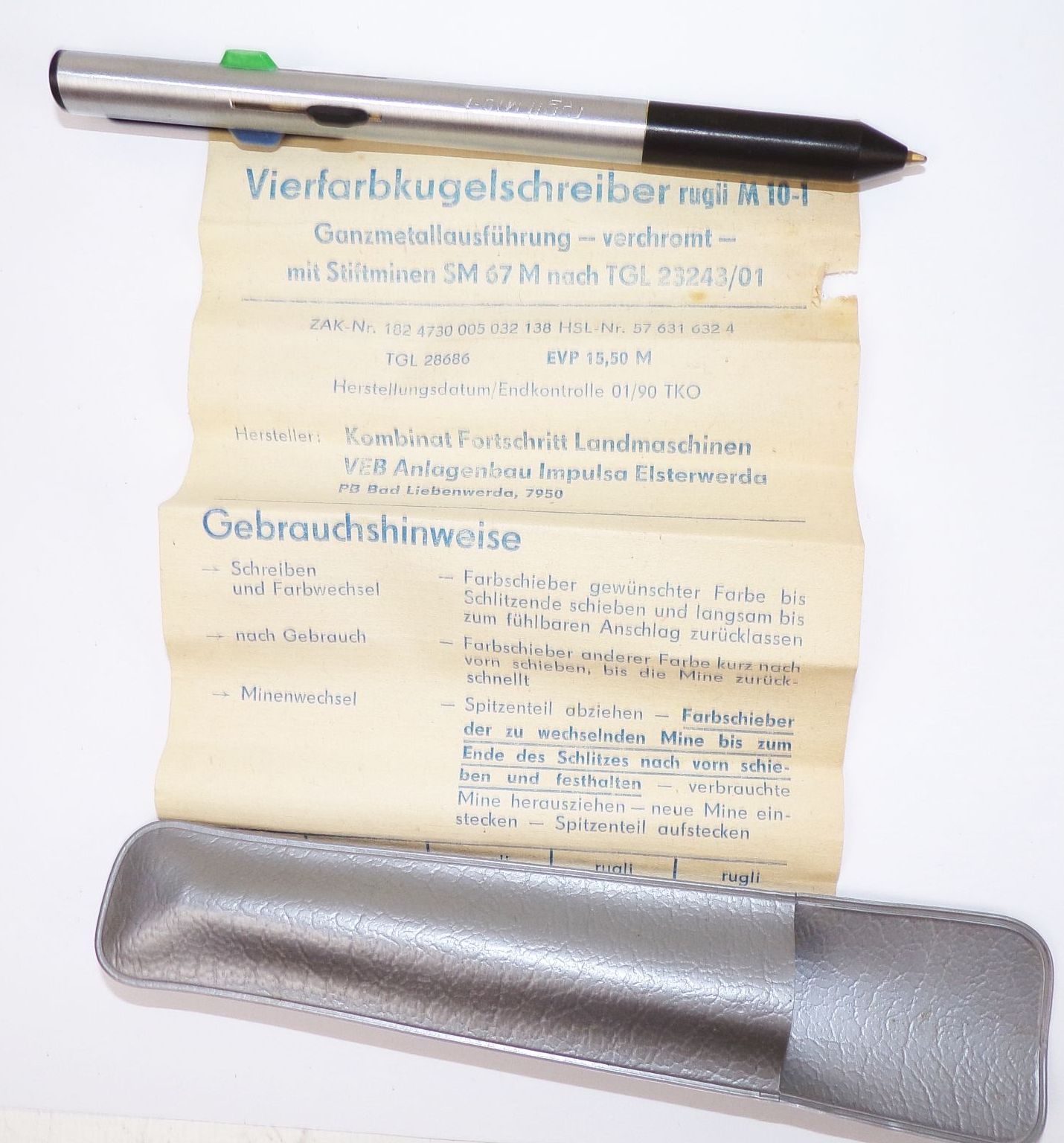 Vierfarben Kugelschreiber Rugli M10 1 DDR Ganzmetall SM67M Etui Unbenutzt Kuli