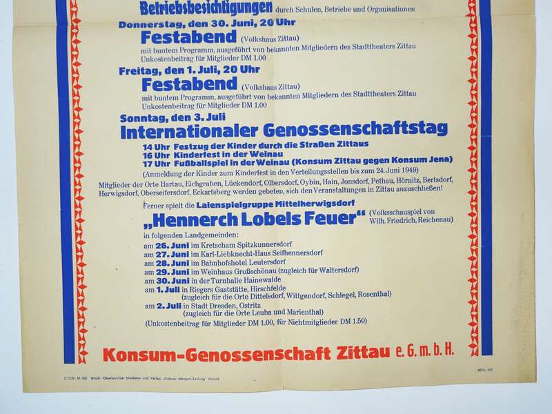 Plakat 1949 Genossenschafts Woche Konsum Zittau 