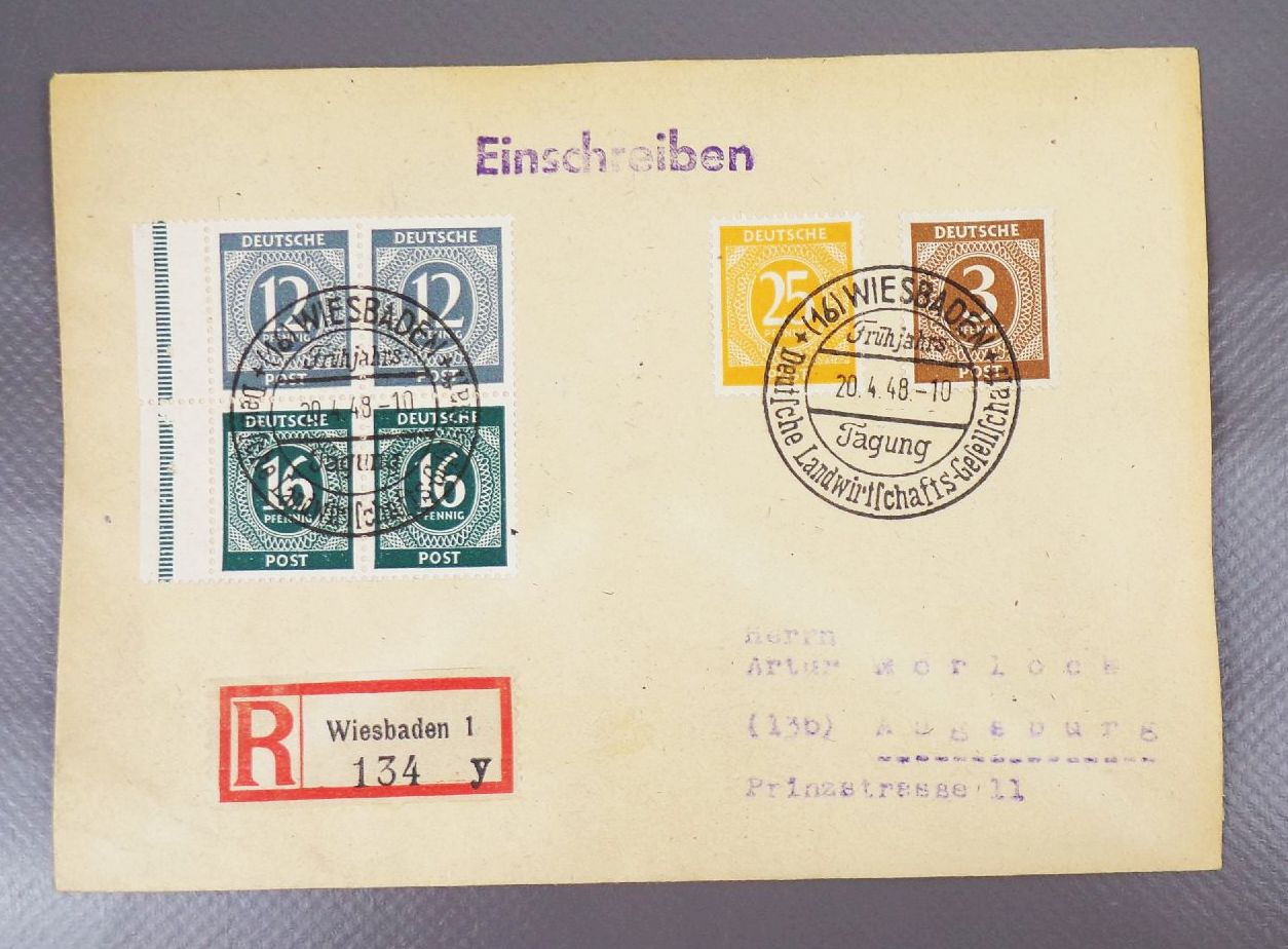 R Briefe Alliierte Besatzung halbes H Blatt 1948 Hockenheim Wiesbaden Lübeck München