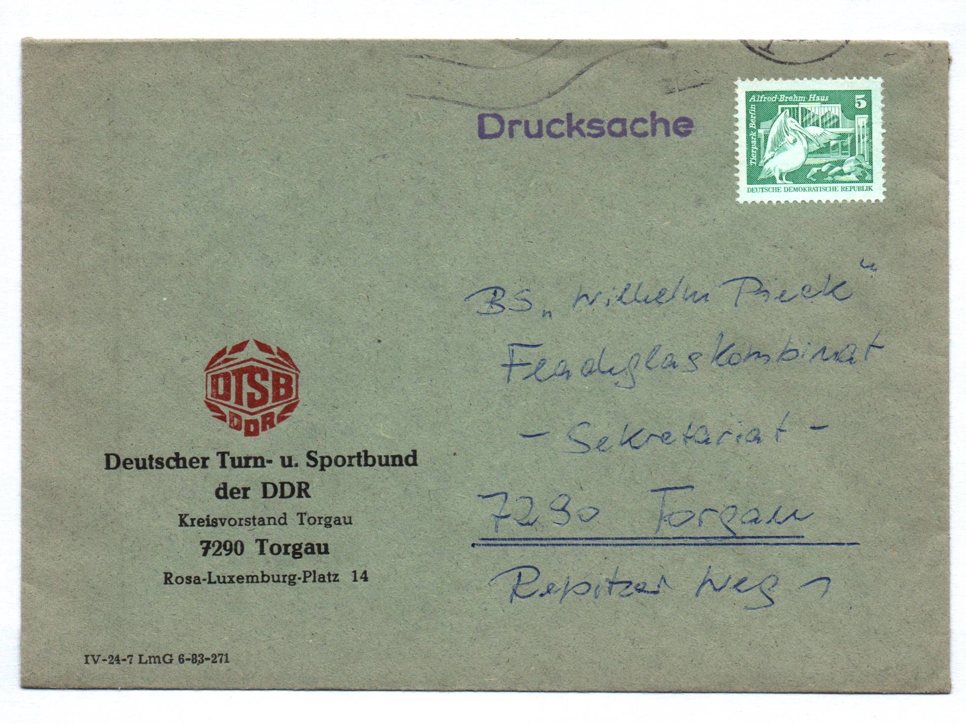 Drucksache Torgau DDR Deutscher Turn und Sportbund
