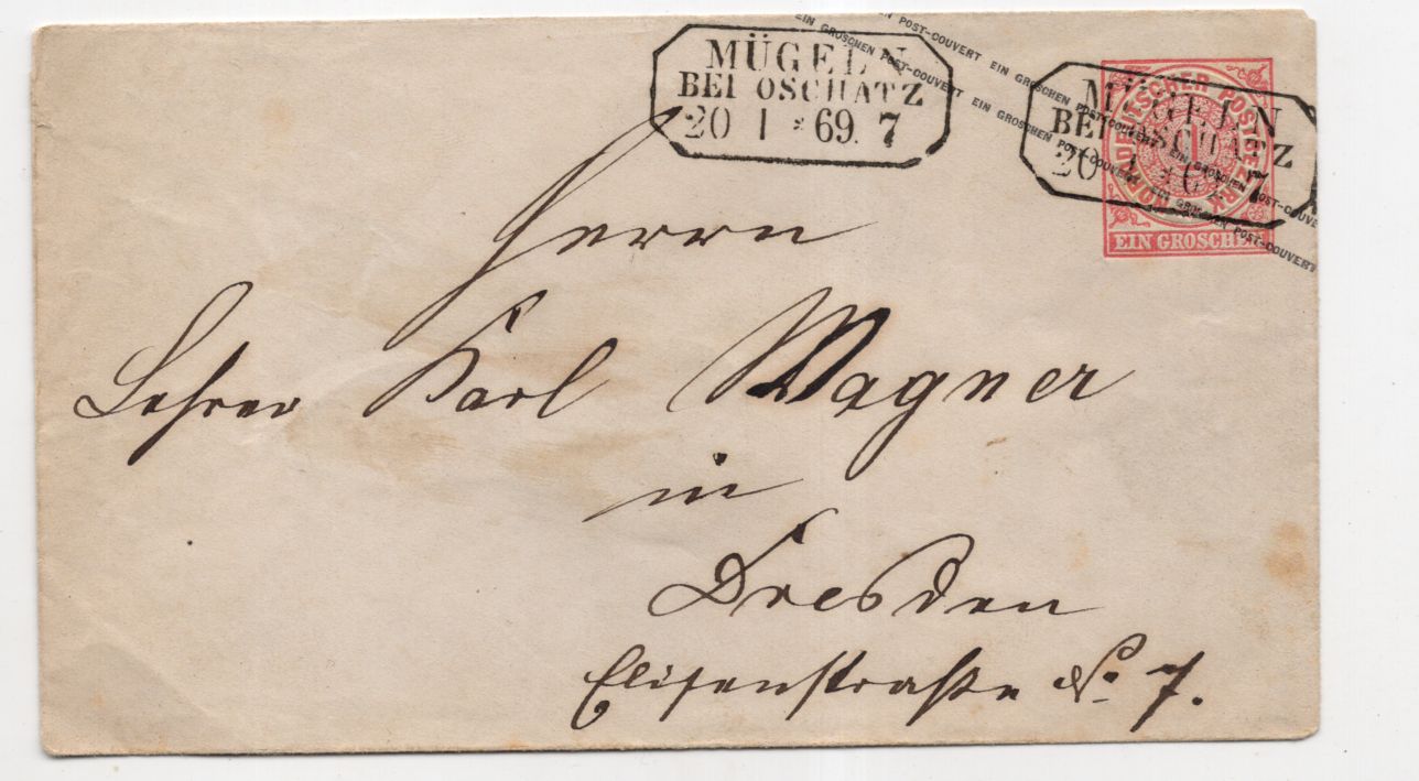 Ganzsache Brief Norddeutscher Postbezirk Mügeln über Oschatz 1869