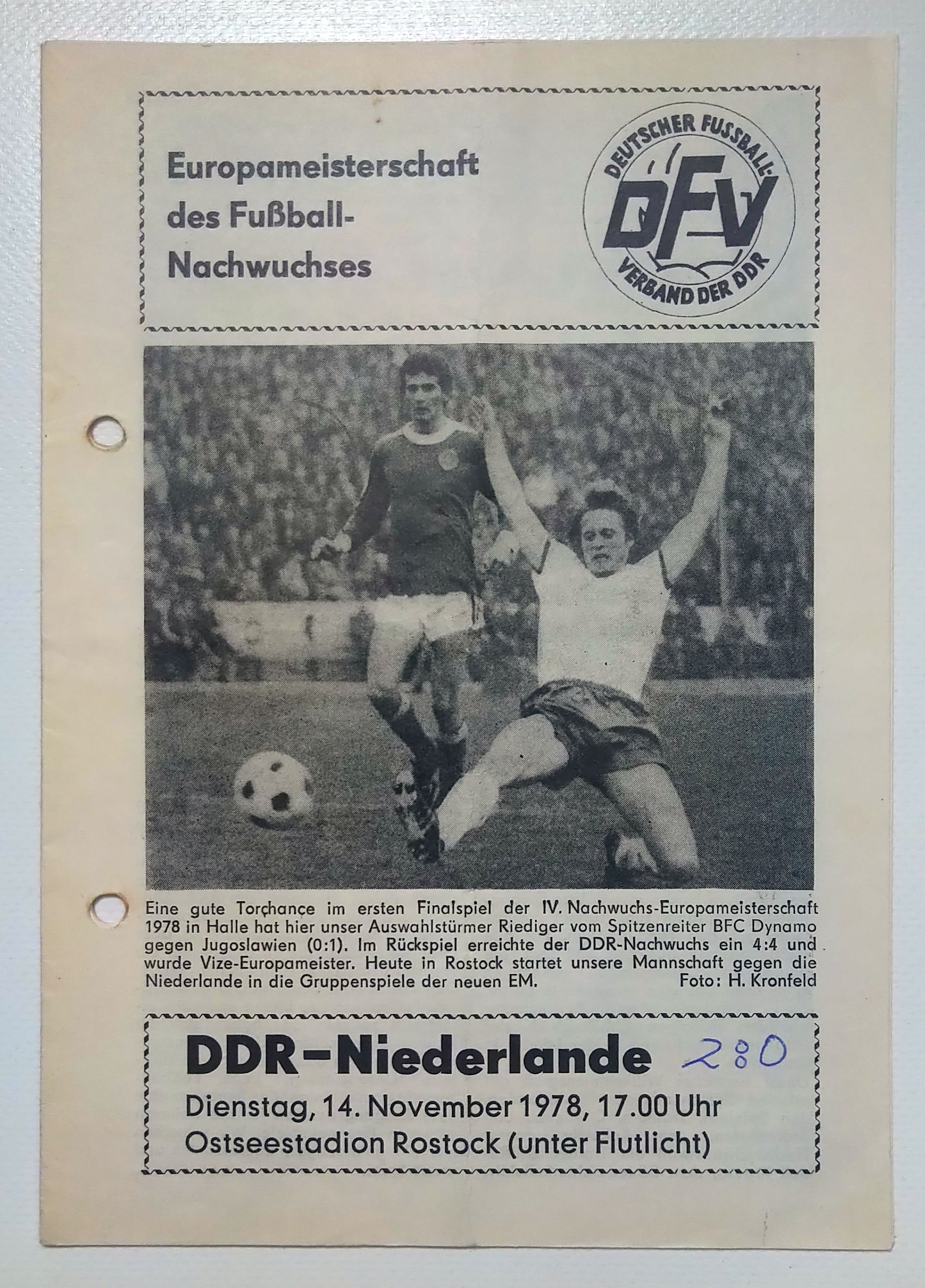 Fußball Programmheft Europameisterschaft Fußball Nachwuchs DDR - Niederlande 1978