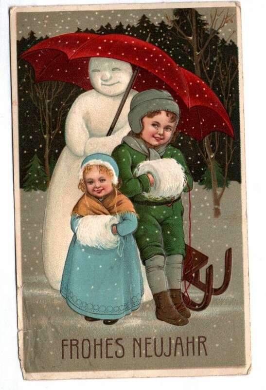 Geprägte Ak Kinder mit Schneemann Frohes Neujahr um 1905
