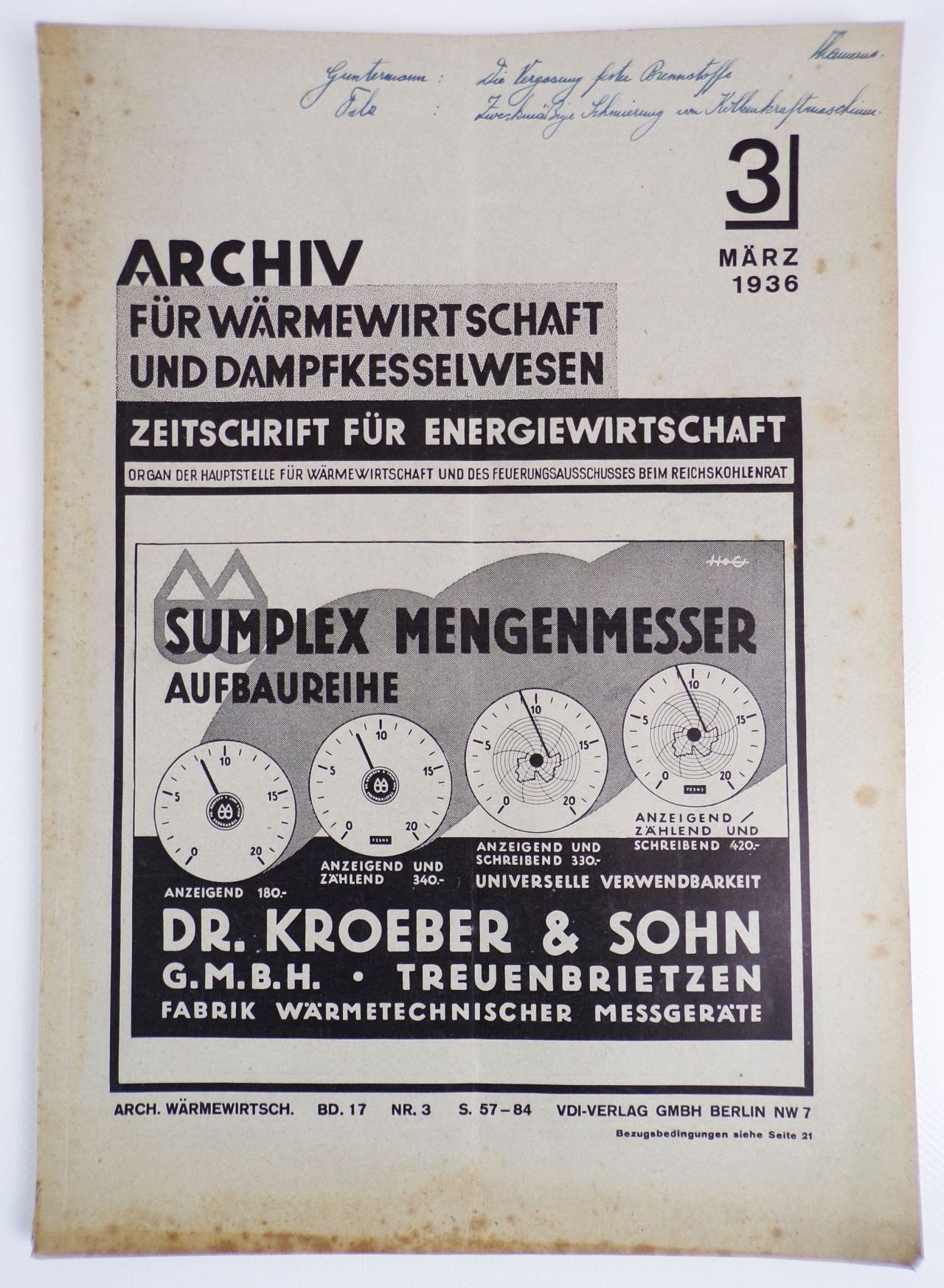 Zeitschrift Archiv für Wärmewirtschaft und Dampfkessel Wesen 3 von 1936 Zeitschrift Archiv für Wärmewirtschaft und Dampfkessel Wesen 3 von 1936