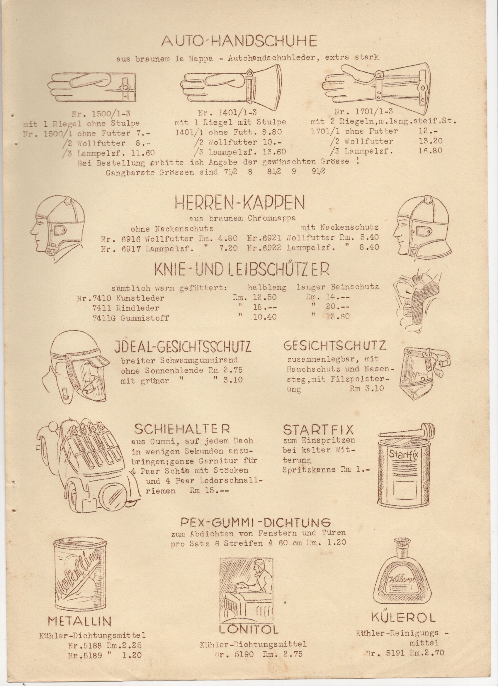 Alter Druck Motorrad Zubehör Handschuhe Lederkappe um 1930 Sammler