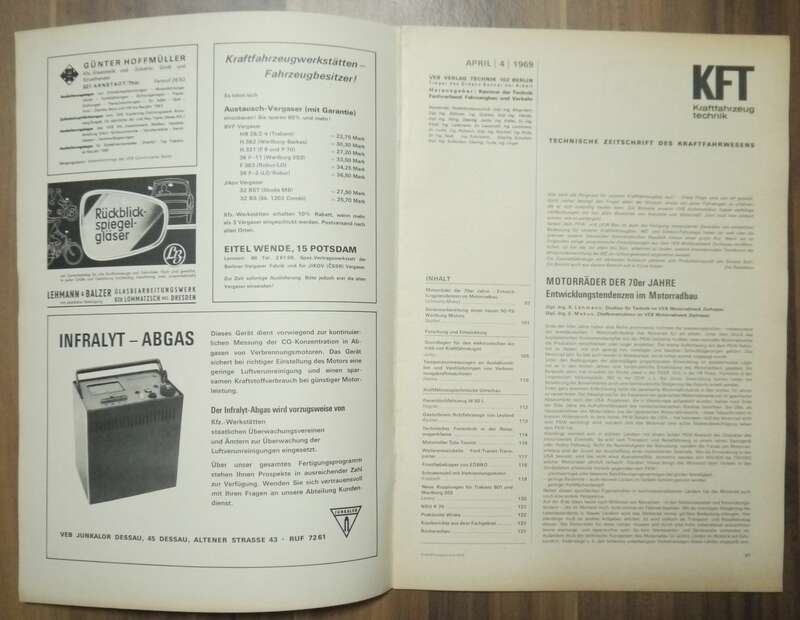 KFT Zeitschrift Motorräder der 70er Jahre April 1969 Wartburg 50 PS DDR VEB