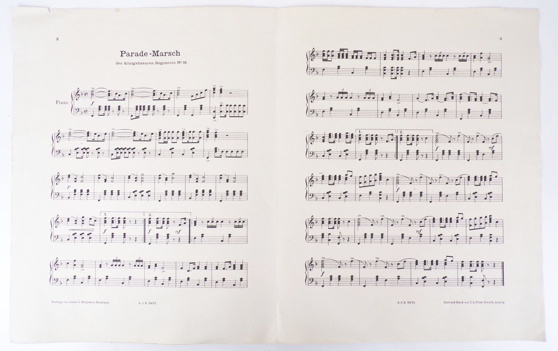 Parade Marsch des Königshusaren Regiments No. 18 Noten Husare