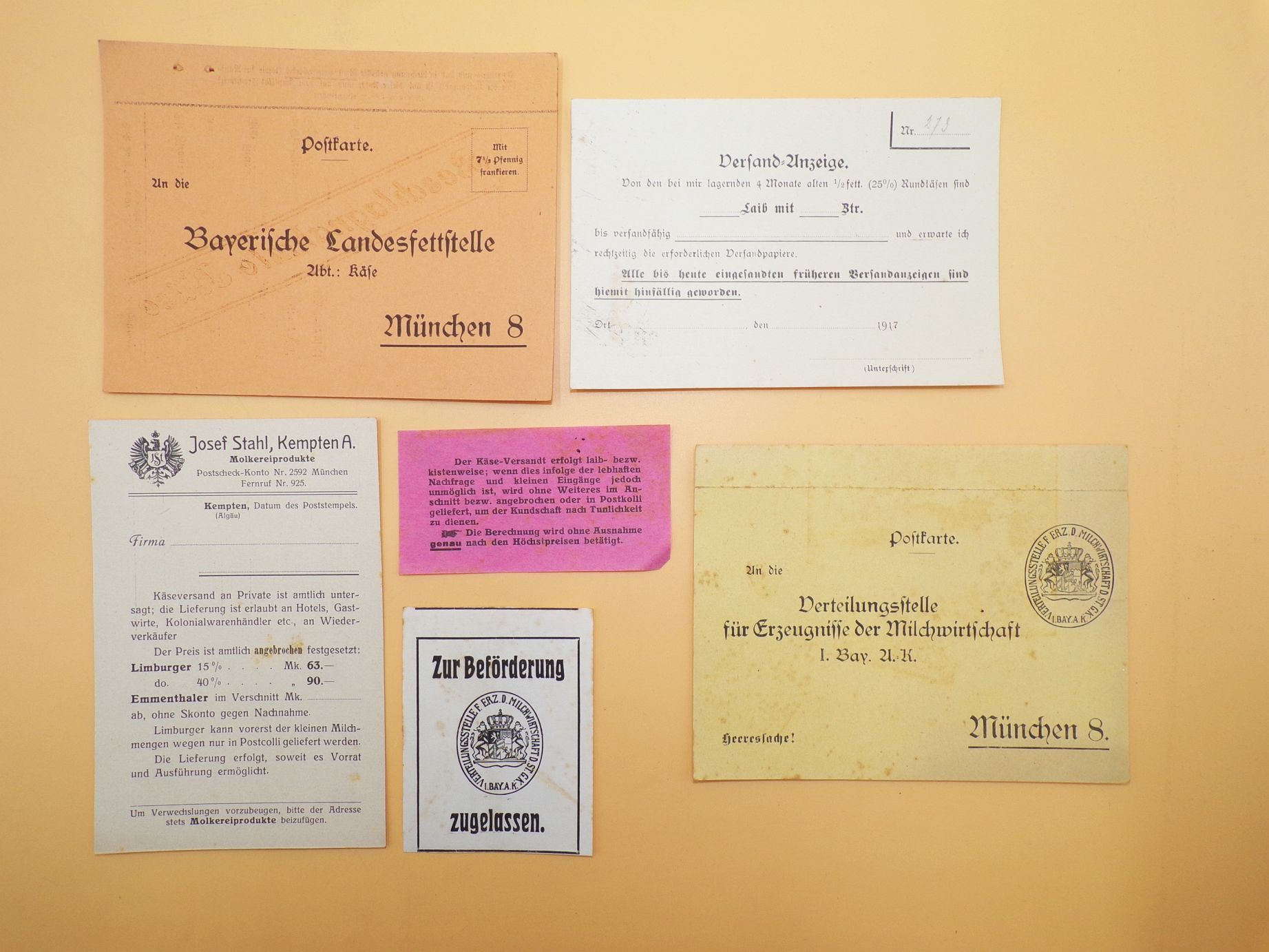 Konvolut Dokumente Milchwirtschaft Käse Versorgung 1 Wk Bayern
