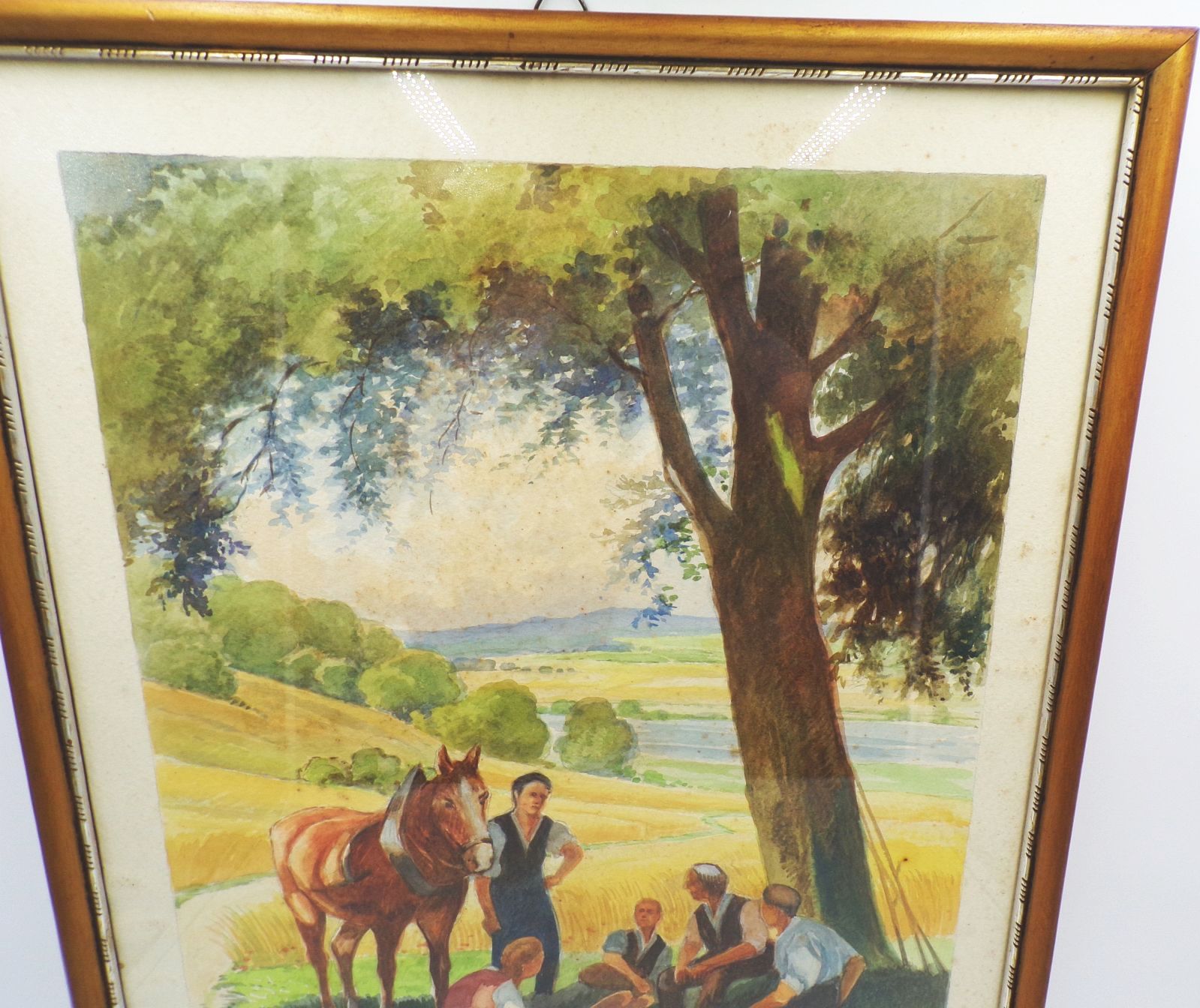 Aquarell Cop Ed Kindermann 1942 Landarbeiter bei der Rast Landwirtschaft 