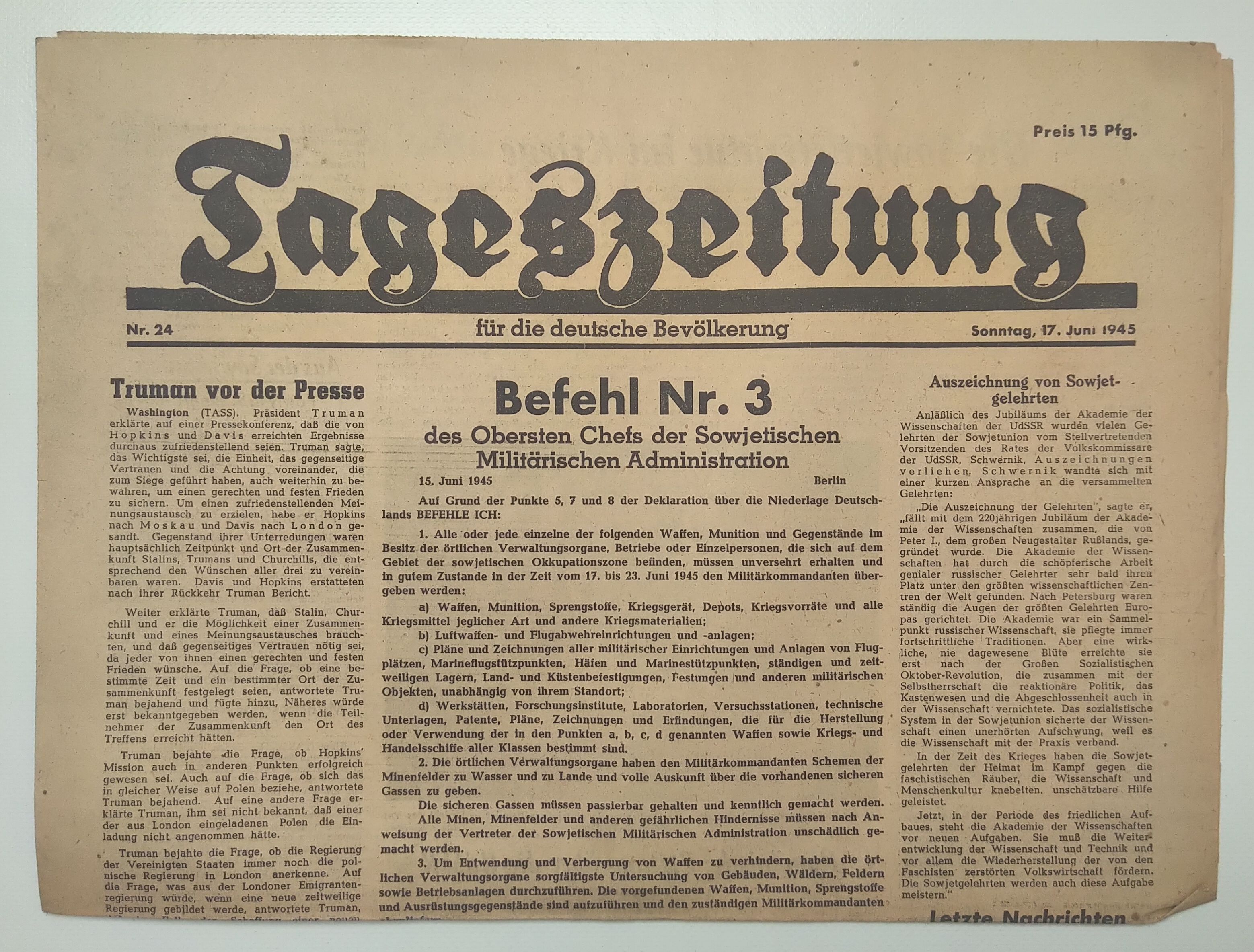 Tageszeitung Churchill über die Außenpolitik Englands 1945 Nr 24