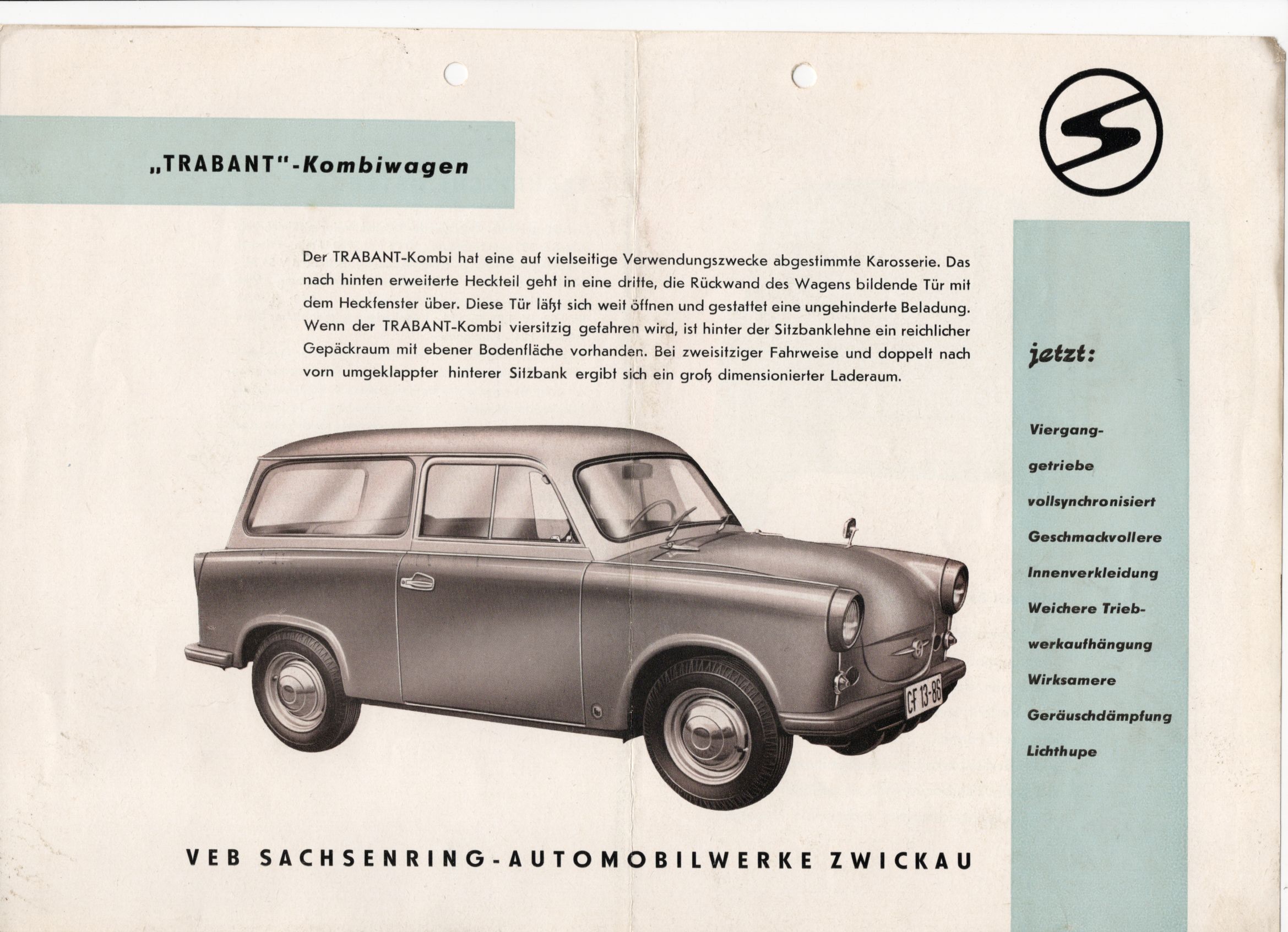 Altes Werbeblatt Trabant Kombiwagen Zwickau Trabi 
