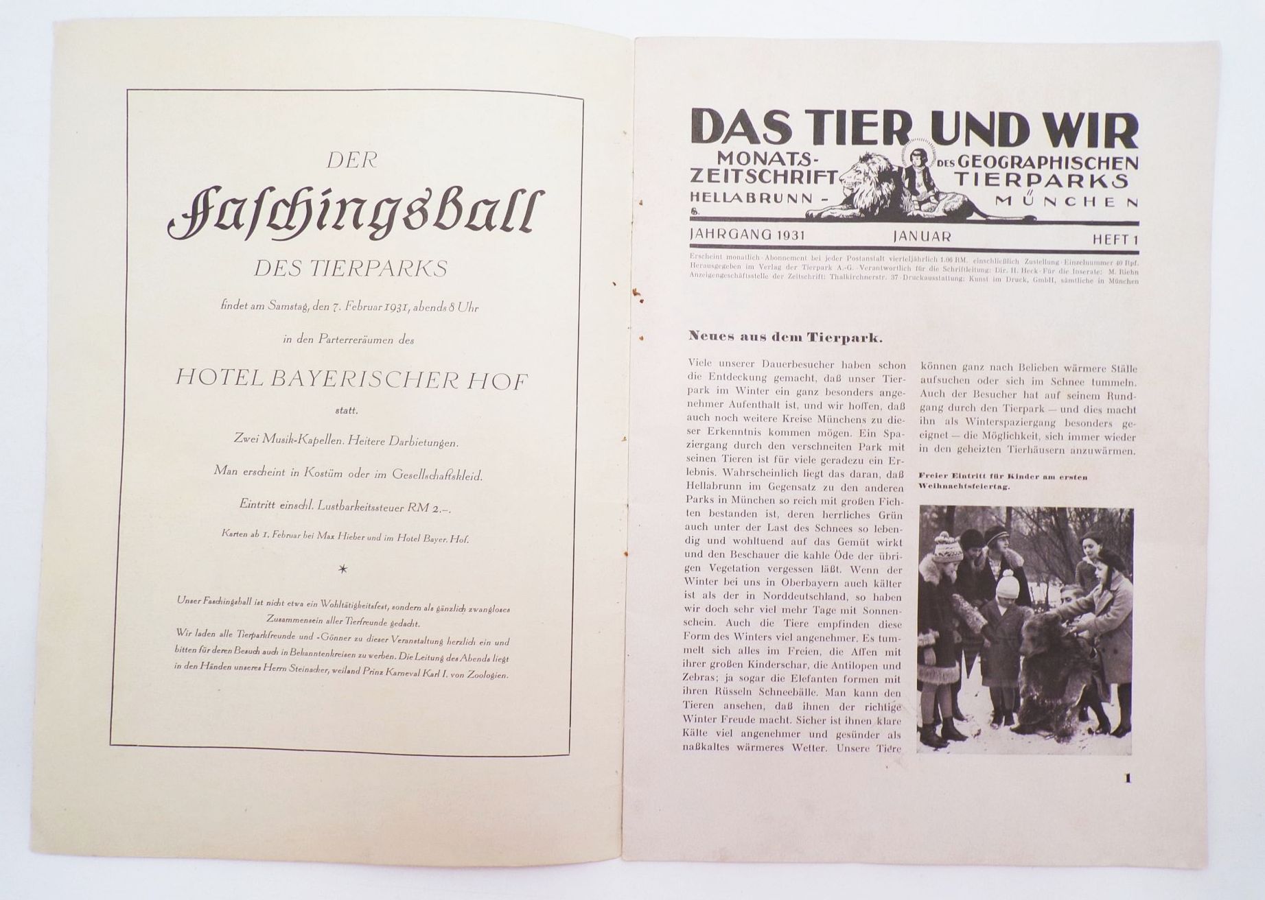 Alte Tierpark Zeitung Geo Zoo München 1931 Nr 1 Suchodolski Cover Alte Tierpark Zeitung Geo Zoo München 1931 Nr 1 Suchodolski Cover