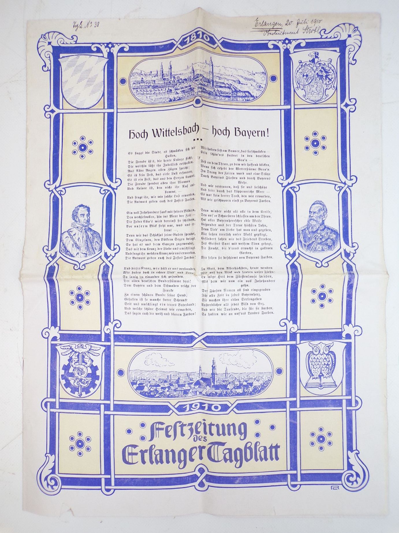 Festzeitung des Erlanger Tagblatt 1910 Hoch Wittelsbach Bayern Erlangen