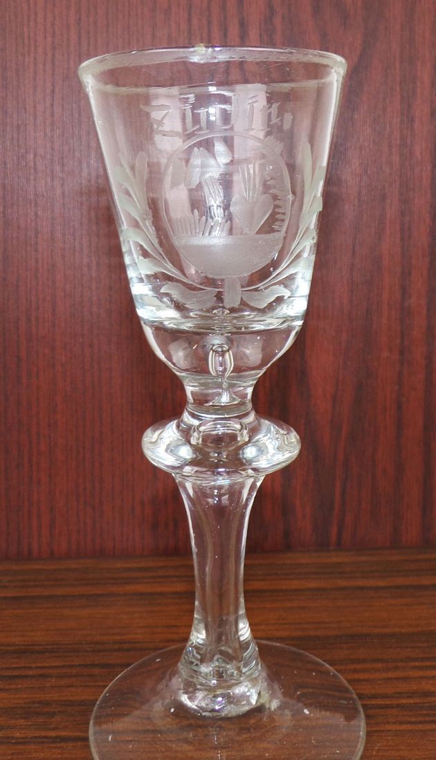 Barock Glas um 1750 Zu Dir Sinnspruch Kelch Pokal 