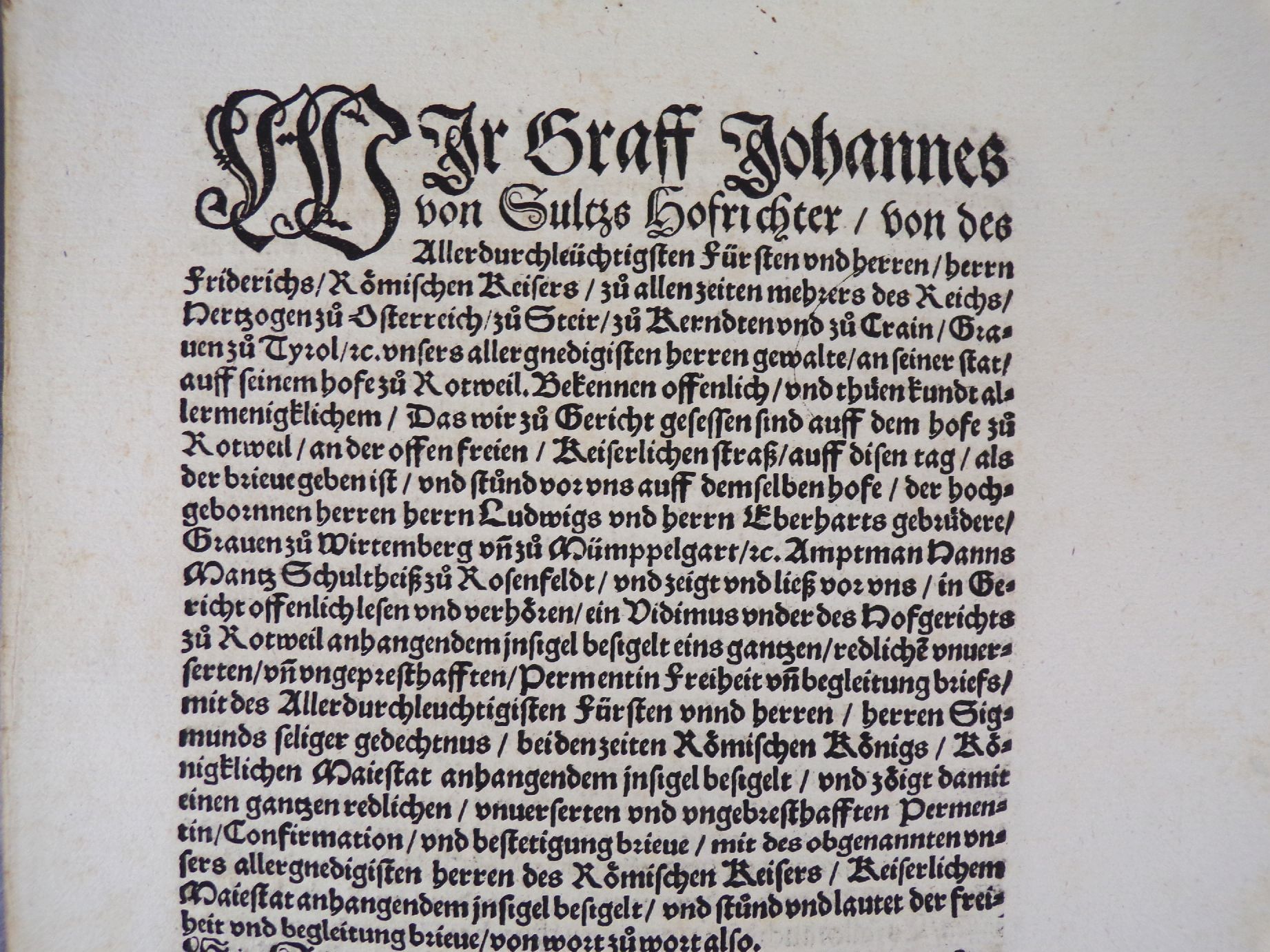 Gerichtsurteil Graf Johannes von Sulz Hofrichter Kaiser Friedrich 1454 Gerichtsurteil Graf Johannes von Sulz Hofrichter Kaiser Friedrich 1454