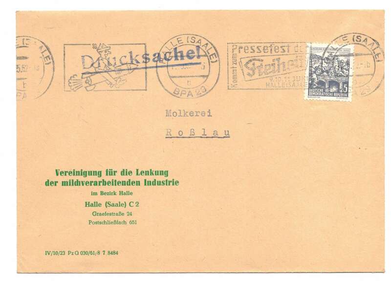 Werbe Brief Vereinigung Milchverarbeitende Industrie Halle Saale 1952 