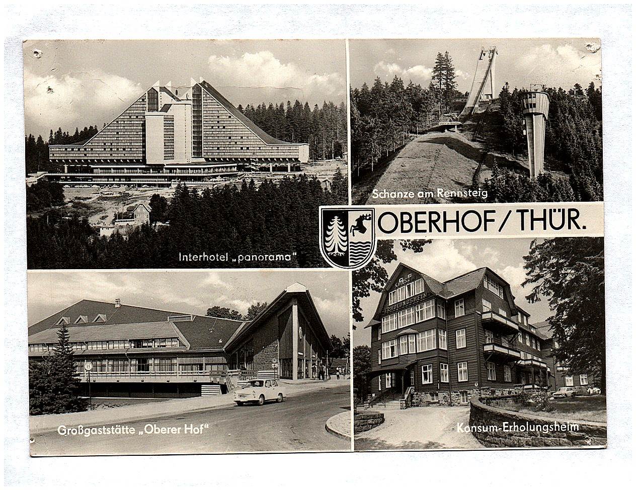 Ak Oberhof Thüringen Interhotel Panorama Schanze am Rennsteig Großgaststätte Oberer Hof Konsum Erholungsheim Ak Oberhof Thüringen Interhotel Panorama Schanze am Rennsteig Großgaststätte Oberer Hof Konsum Erholungsheim