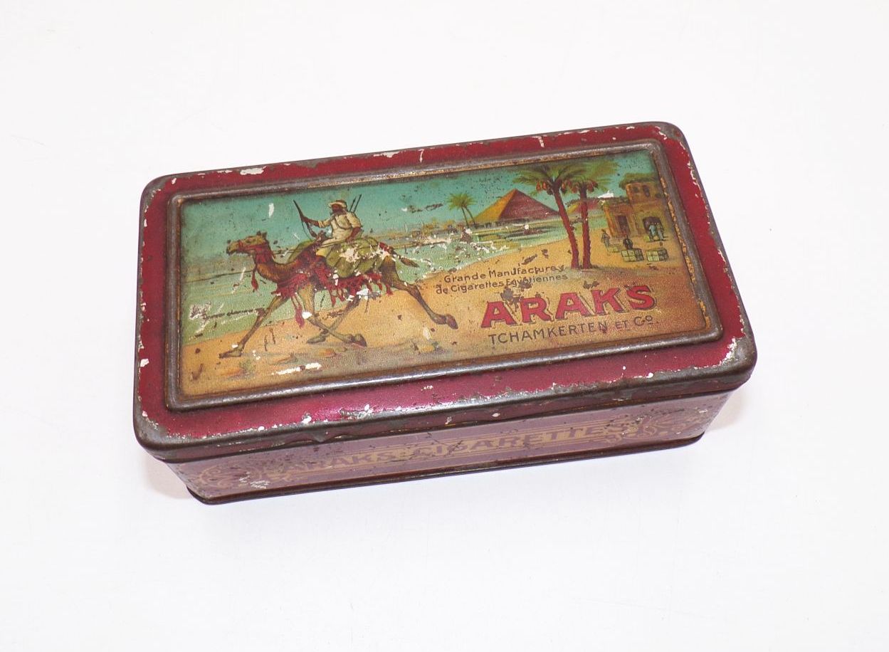 Alte Araks Zigaretten Blechdose um 1900 Tchamkerten 