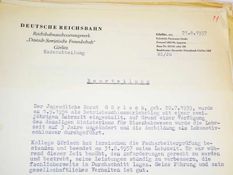 Akte Deutsche Reichsbahn RAW Görlitz Beurteilungen Ausbildung Techn Zeichnungen