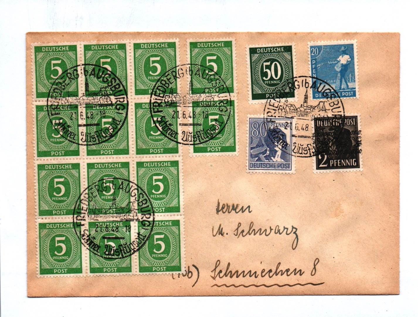 Brief Augsburg Friedberg 1948 Bizone Mischfrankatur