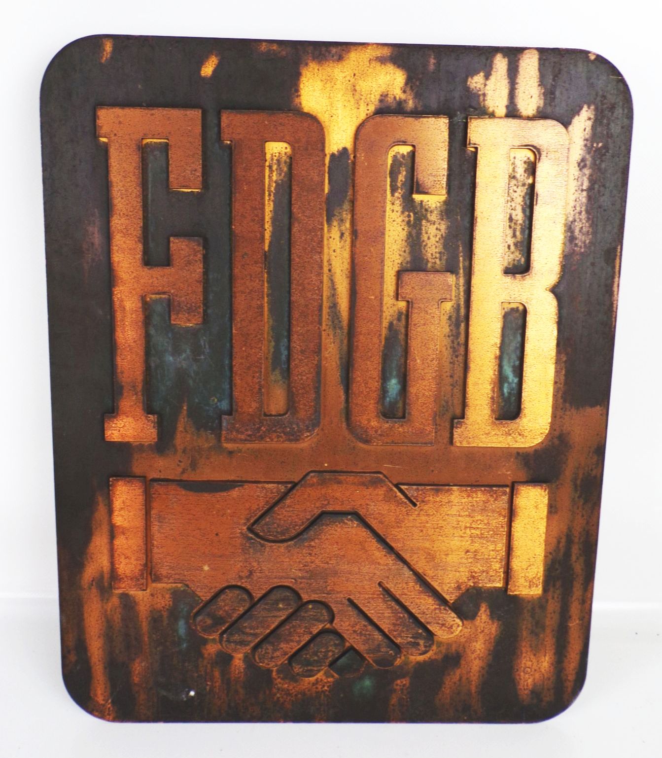 Altes Schild FDGB Kupfer Vintage GDR DDR 