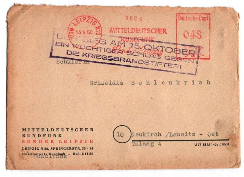 Brief 1950 Mitteldeutscher Rundfunk Stempel Sieg 15 Oktober Kriegsbrandstifter 