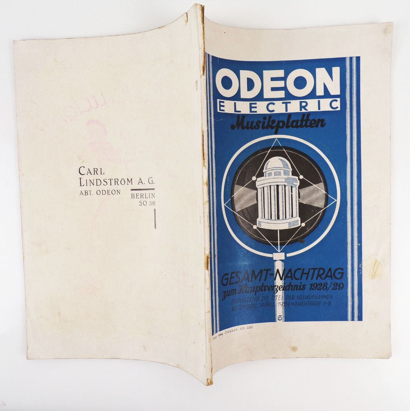 Katalog Odeon Electric Musikplatten Gesamt Nachtrag 1928 1929 Hauptverzeichnis Katalog Odeon Electric Musikplatten Gesamt Nachtrag 1928 1929 Hauptverzeichnis