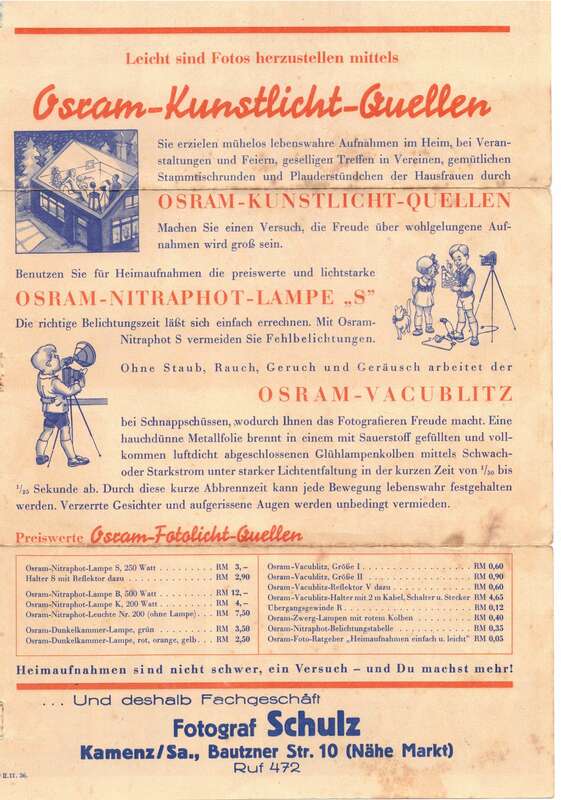 Werbeblatt Osram Nitraphot Vacublitz Print Druck Vintage 1936 (D6