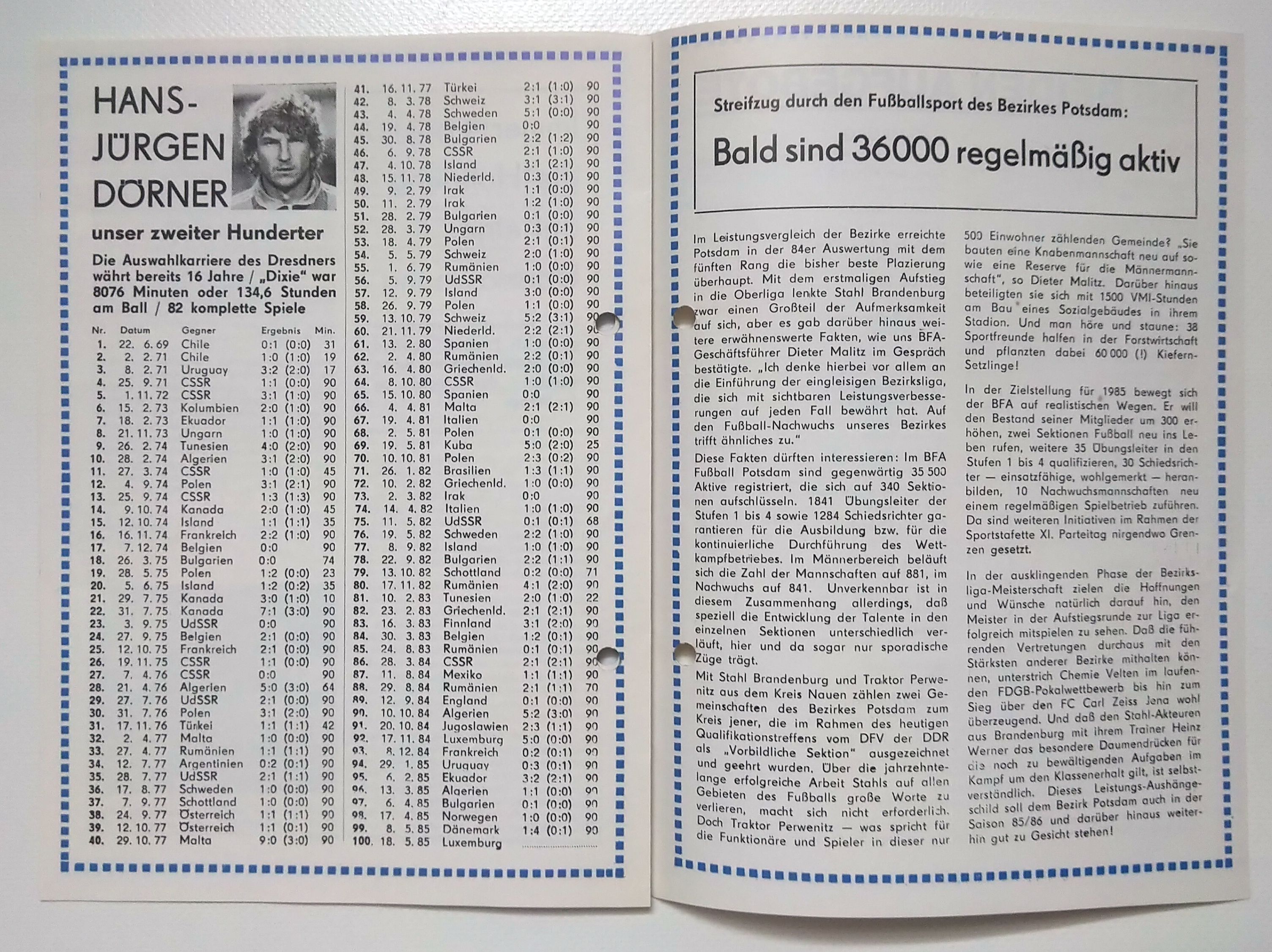 Fußball Programmheft Fußballländerspiel DDR - Luxemburg 1985