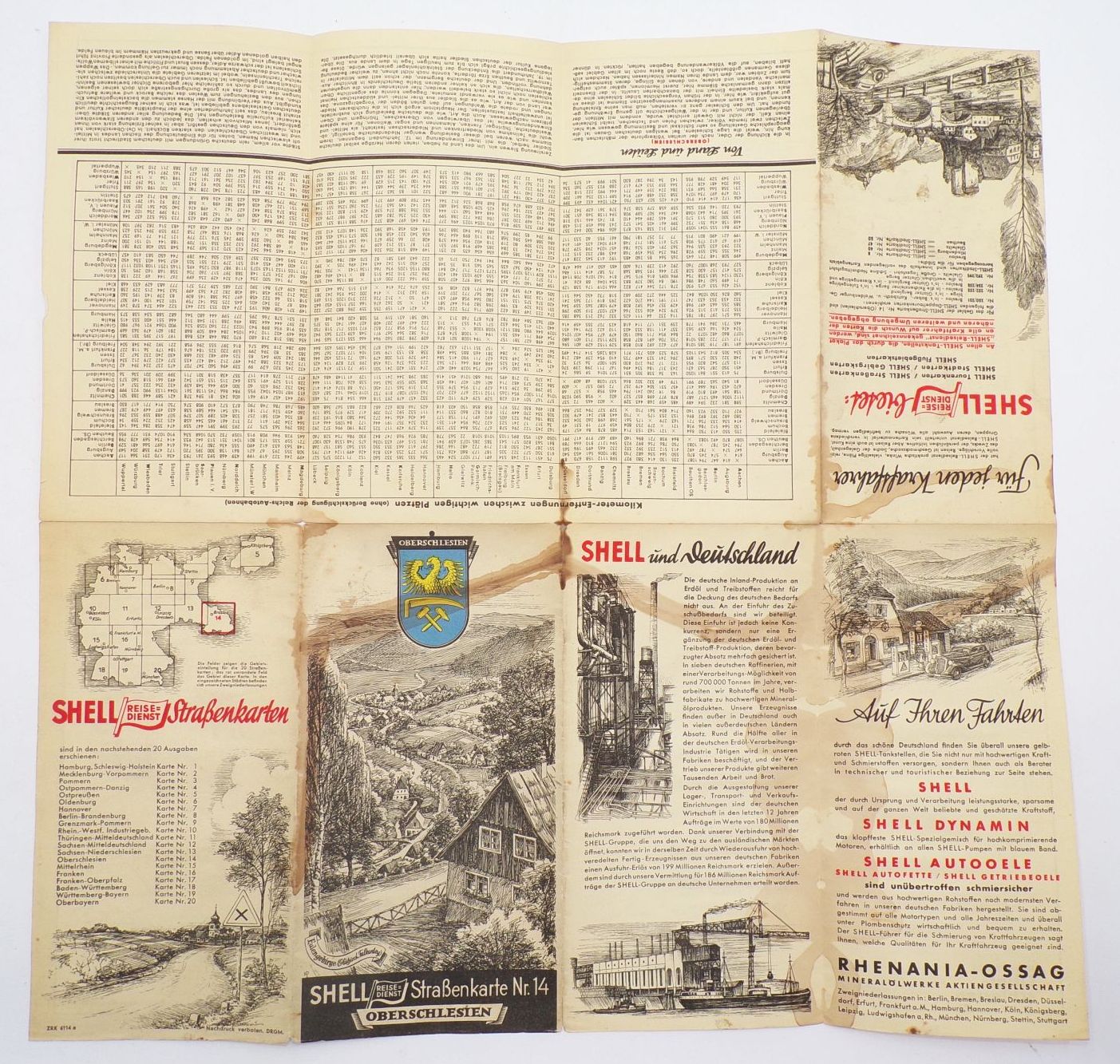 3 x Schlesien Landkarte von Shell um 1930 Oberschlesien Niederschlesien