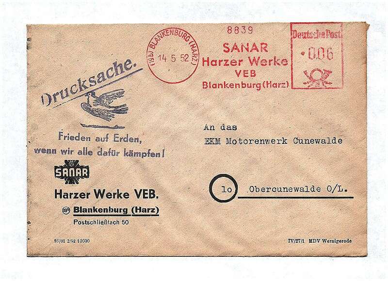 Drucksache Harzer Werke VEB Blankenburg Harz 1952